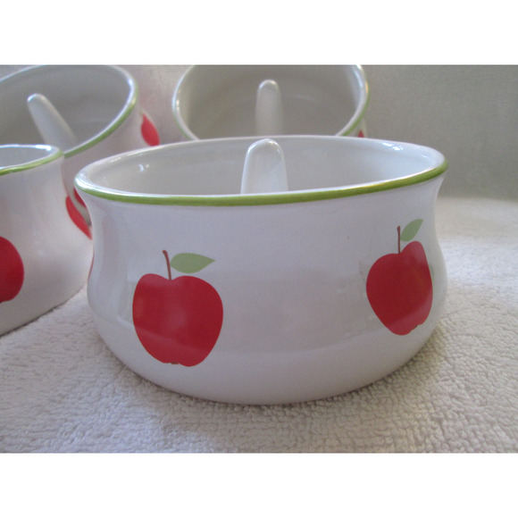 Four 4 1/2" apple bakers, ceramic, red apple design 2" tall - Picture 2 of 7